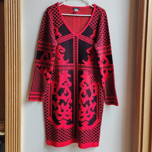 VENUS Red/Black Print Sweater Dress Size 1X - Picture 6 of 16